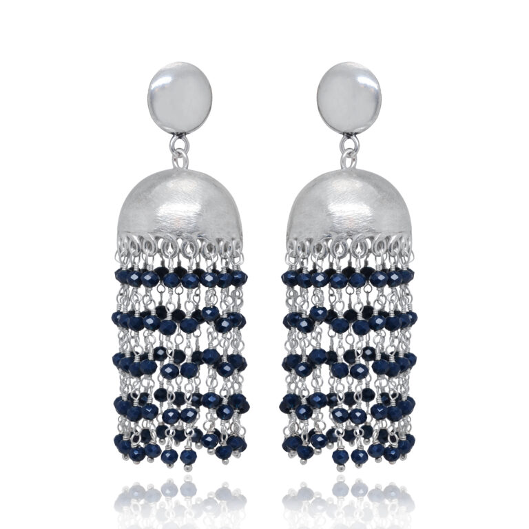 Gehna Jaipur Blue Sapphire Color Zircon Bead Jhumki Style Earrings For Girls & Women GE03-1163