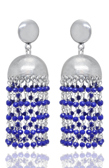 Gehna Jaipur Blue Sapphire Color Zircon Bead Jhumki Style Earrings For Girls & Women GE03-1164