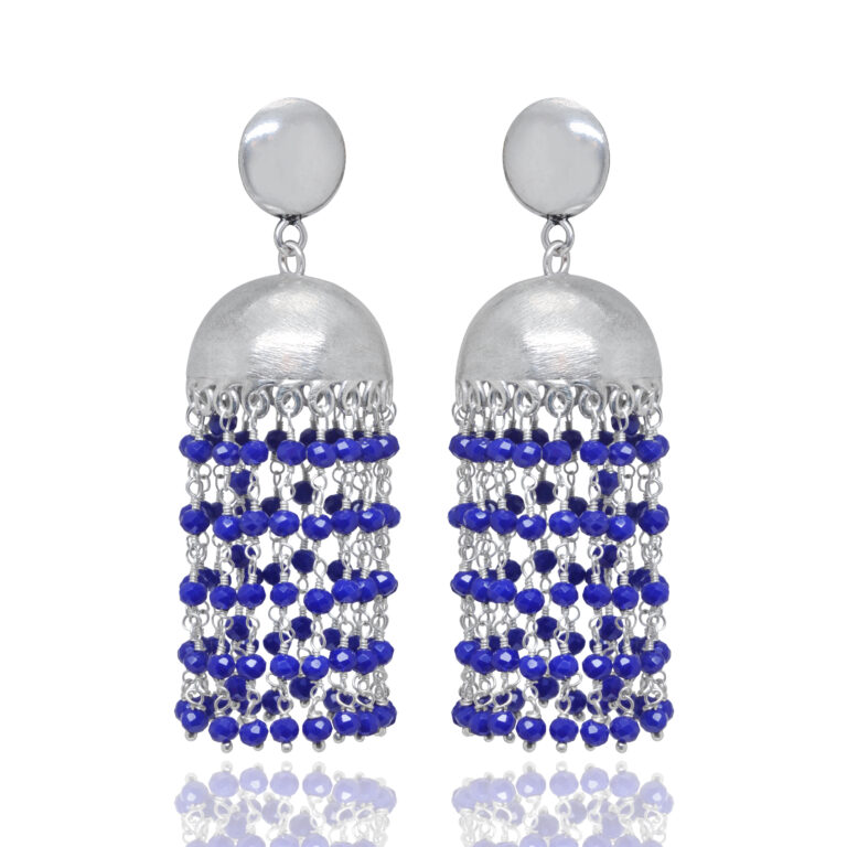 Gehna Jaipur Blue Sapphire Color Zircon Bead Jhumki Style Earrings For Girls & Women GE03-1164