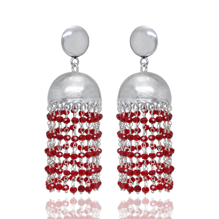 Gehna Jaipur Ruby Color Zircon Bead Jhumki Style Earrings For Girls & Women GE03-1165
