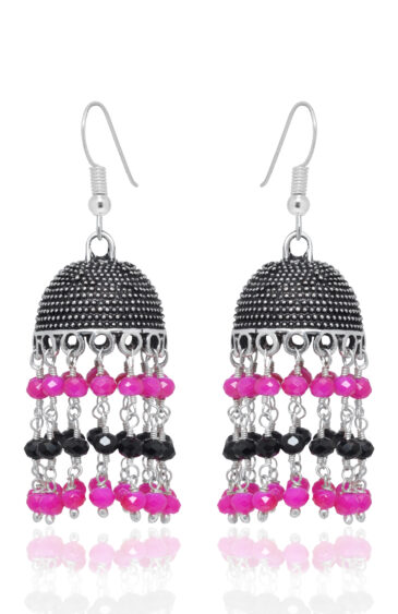 Gehna Jaipur Black Spinel & Pink Color Zircon Bead Jhumki Earrings For Girls & Women GE03-1176