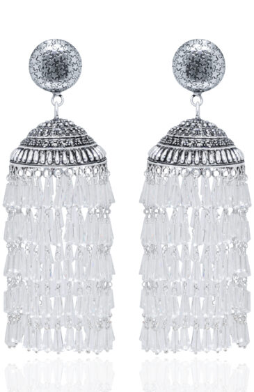 Gehna Jaipur White Sapphire Zircon Bead Jhumki Earrings For Girls & Women GE03-1177