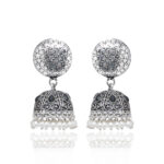 Gehna Jaipur White Pearl & Black Spinel Color Zircon Bead Jhumki Earrings For Girls & Women GE03-1179