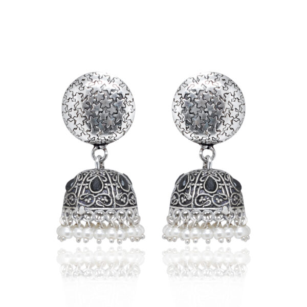 Gehna Jaipur White Pearl & Black Spinel Color Zircon Bead Jhumki Earrings For Girls & Women GE03-1179