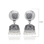 Gehna Jaipur White Pearl & Black Spinel Color Zircon Bead Jhumki Earrings For Girls & Women GE03-1179 - Image 3