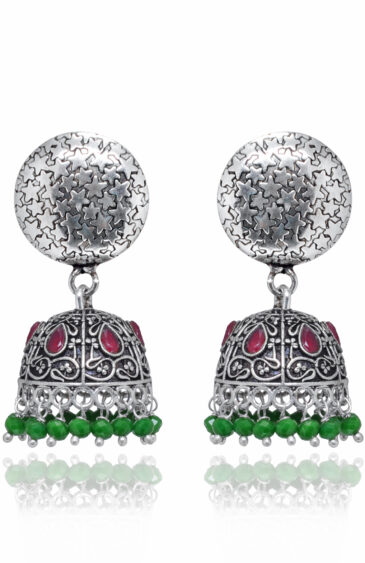 Gehna Jaipur Emerald Color Zircon Bead & Ruby Jhumki Earrings For Girls & Women GE03-1180