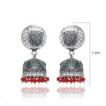 Gehna Jaipur Ruby Color Zircon Bead & Emerald Jhumki Earrings For Girls & Women GE03-1181 - Image 3