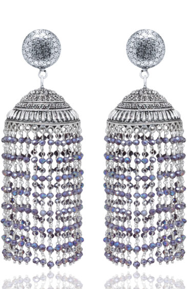 Gehna Jaipur Blue Sapphire Color Zircon Bead Jhumki Earrings For Girls & Women GE03-1183