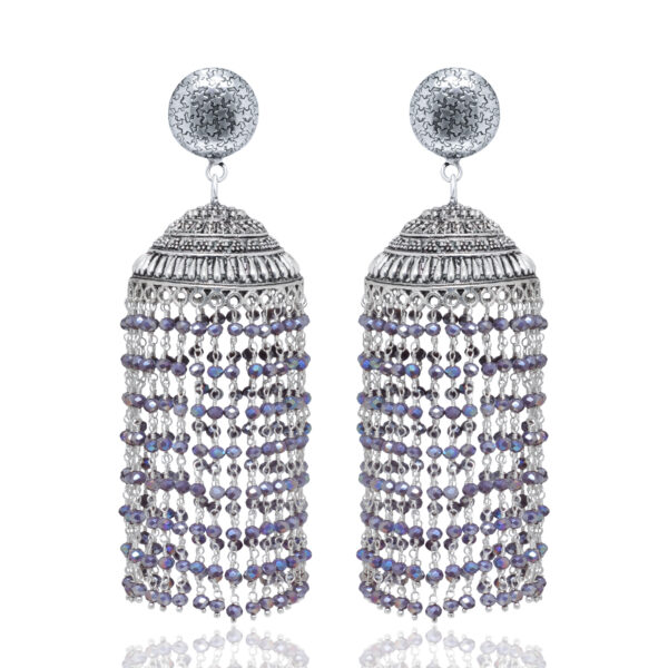 Gehna Jaipur Blue Sapphire Color Zircon Bead Jhumki Earrings For Girls & Women GE03-1183