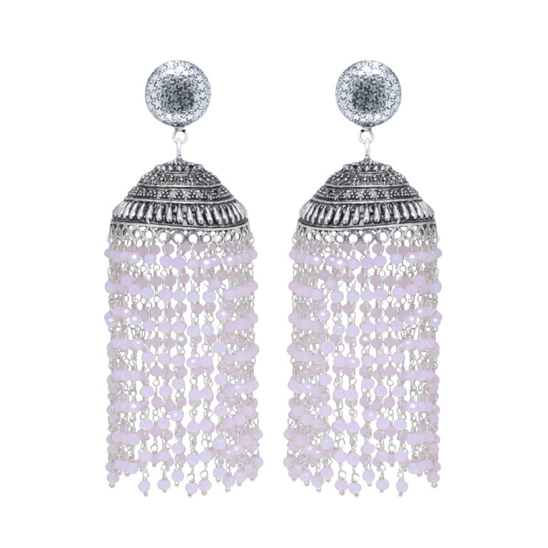 Gehna Jaipur Pink Rose Color Zircon Beads Jhumki Style Earring For Girls & Women GE03-1184