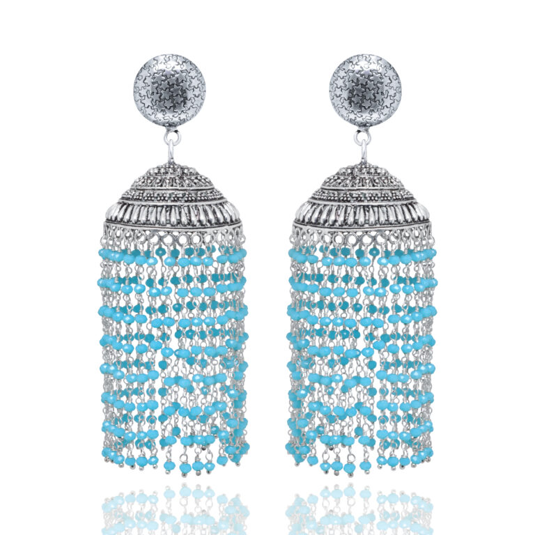 Gehna Jaipur Blue Turquoise Color Zircon Beads Jhumki Earring For Girls & Women GE03-1185