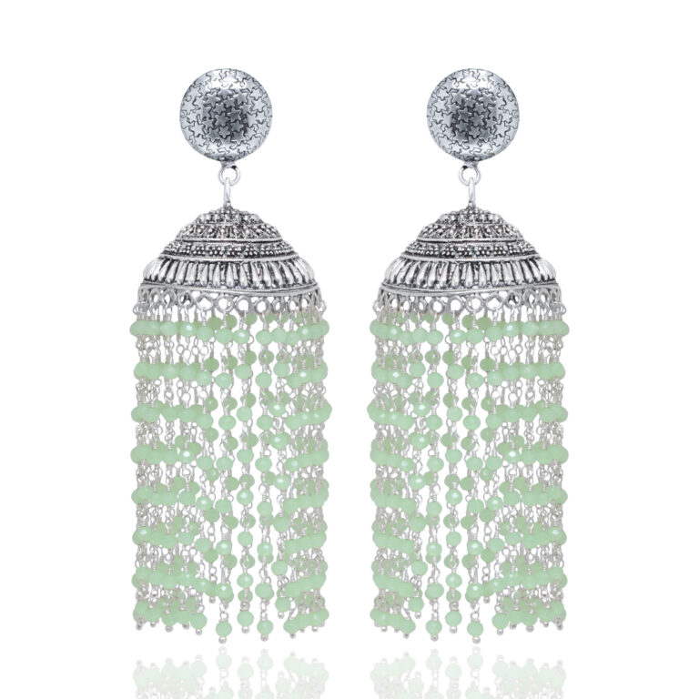 Gehna Jaipur Emerald Color Zircon Beads Jhumki Style Earrings For Girls & Women GE03-1186