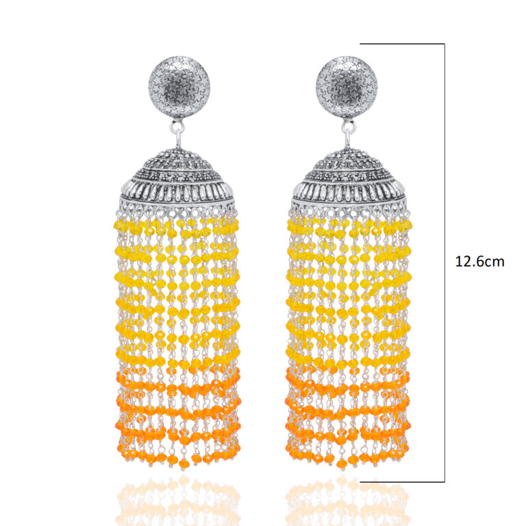 Gehna Jaipur Orange & Citrine Color Zircon Beads Jhumki Style Earrings For Girls & Women GE03-1187