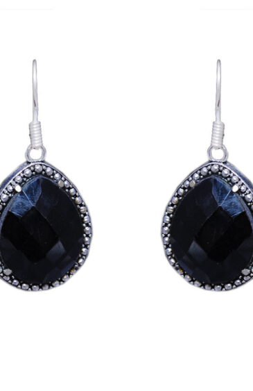 Gehna Jaipur Black Spinel Color Stone Studded Earrings In German Silver  For Girls & Women GE01-1188