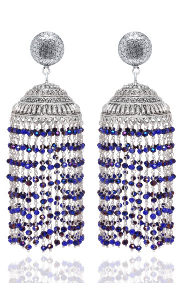 Gehna Jaipur Blue Sapphire Color Zircon Bead Jhumki Style Earrings For Girls & Women GE03-1188