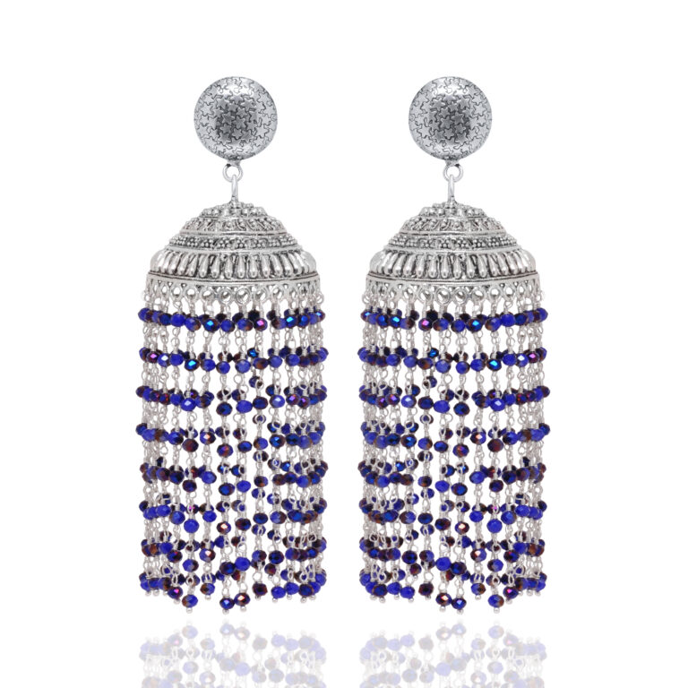 Gehna Jaipur Blue Sapphire Color Zircon Bead Jhumki Style Earrings For Girls & Women GE03-1188