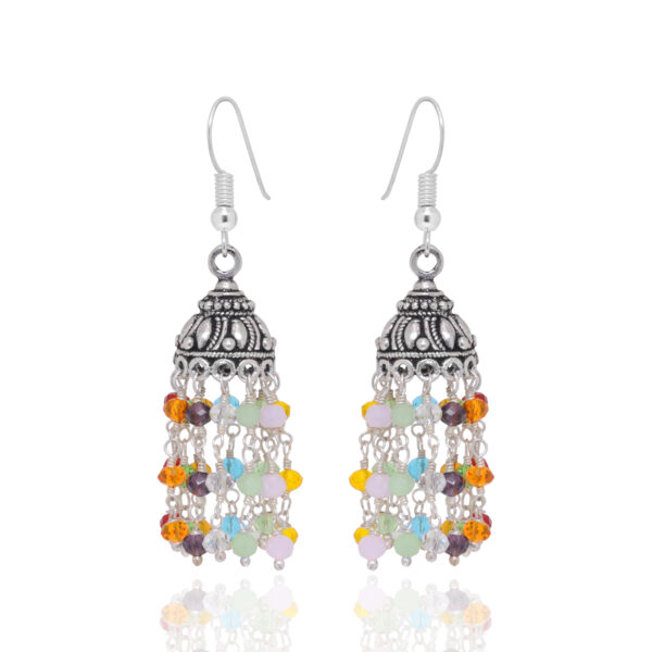Gehna Jaipur Ruby & Multicolor Zircon Beads Jhumki Style Earrings For Girls & Women GE03-1190