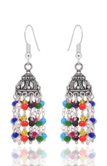 Gehna Jaipur Emerald & Multicolor Zircon Beads Jhumki Earrings For Girls & Women GE03-1191