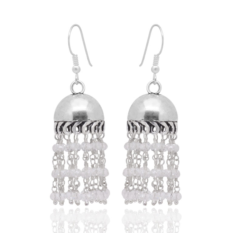 Gehna Jaipur White Sapphire Color Zircon Bead Jhumki Earrings For Girls & Women GE03-1195