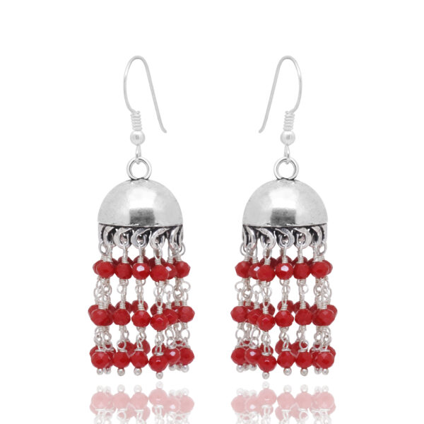 Gehna Jaipur Ruby Color Zircon Bead Jhumki Style Earrings For Girls & Women GE03-1198
