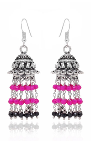 Gehna Jaipur Black Spinel & Pink Color Bead Jhumki Earrings For Girls & Women GE03-1200