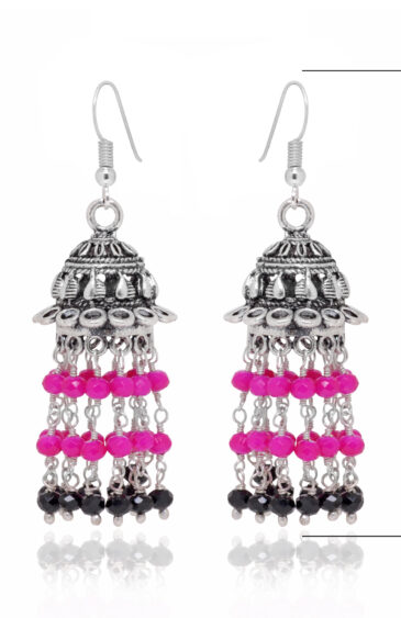 Gehna Jaipur Black Spinel & Pink Color Bead Jhumki Earrings For Girls & Women GE03-1200