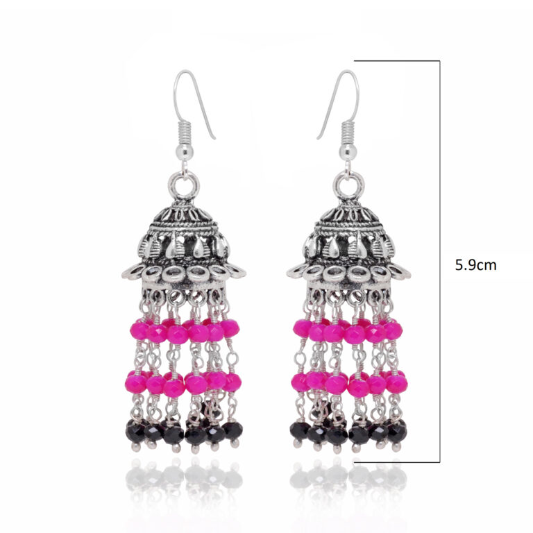 Gehna Jaipur Black Spinel & Pink Color Bead Jhumki Earrings For Girls & Women GE03-1200