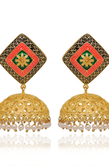 Gehna Jaipur Pearl Color Bead Gold Plated Jhumki Earrings For Girls & Women GE03-1201