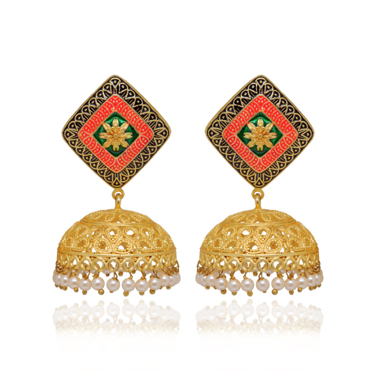 Gehna Jaipur Pearl Color Bead Gold Plated Jhumki Earrings For Girls & Women GE03-1201