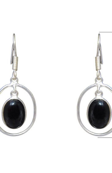 Gehna Jaipur Natural Black Spinel Color Stone Earrings In German Silver  For Girls & Women GE01-1203