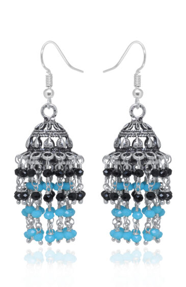 Gehna Jaipur Turquoise & Black Spinel Color Zircon Bead Jhumki Earrings For Girls & Women GE03-1203