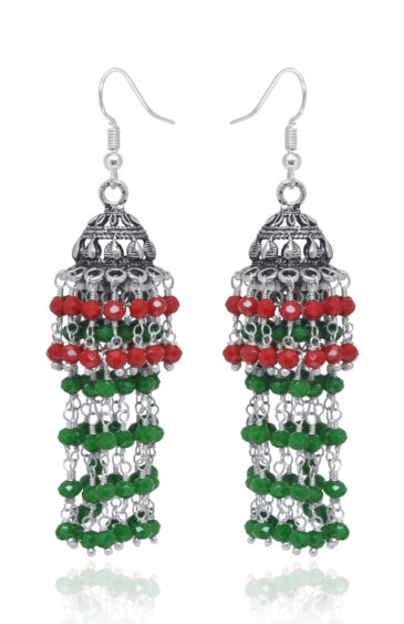 Gehna Jaipur Emerald & Red Quartz Color Zircon Bead Jhumki Earrings For Girls & Women GE03-1205