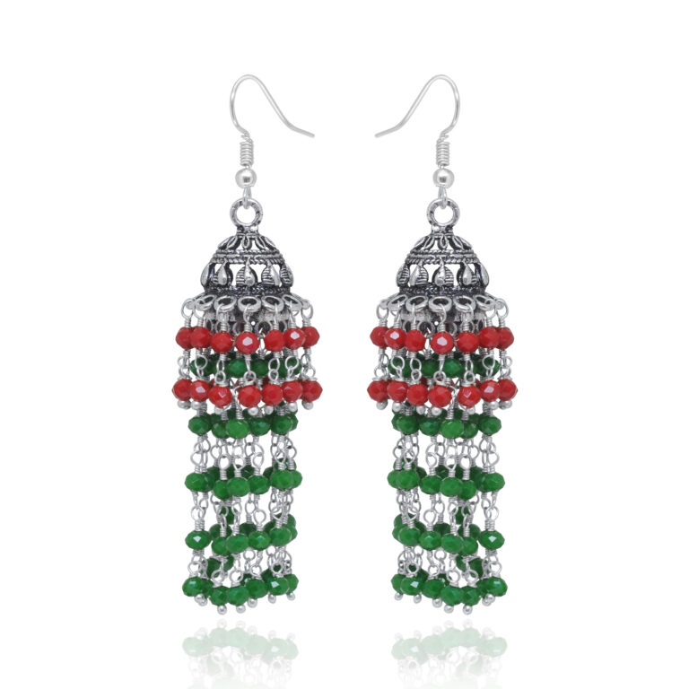 Gehna Jaipur Emerald & Red Quartz Color Zircon Bead Jhumki Earrings For Girls & Women GE03-1205