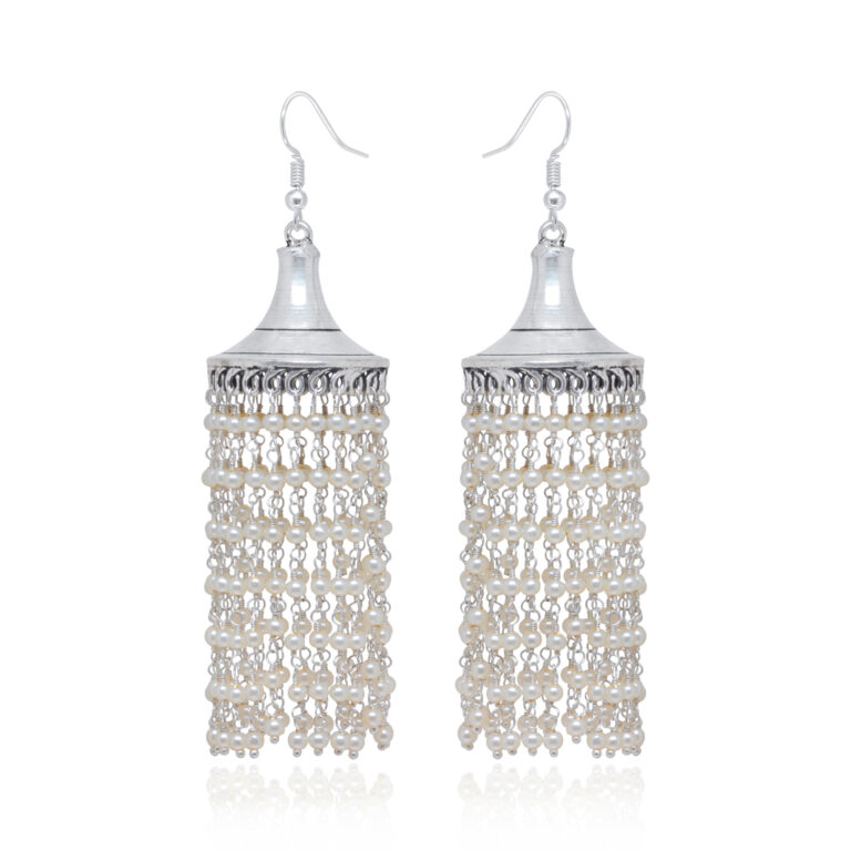 Gehna Jaipur Handmade White Pearl Bead Jhumki Style Earrings For Girls & Women GE03-1206