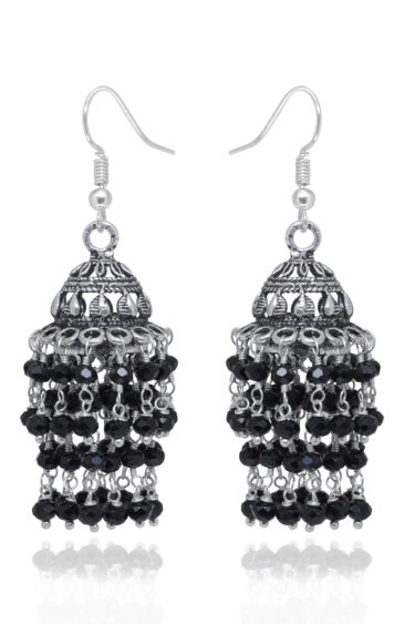 Gehna Jaipur Black Spinel Color Zircon Beads Jhumki Style Earrings For Girls & Women GE03-1207