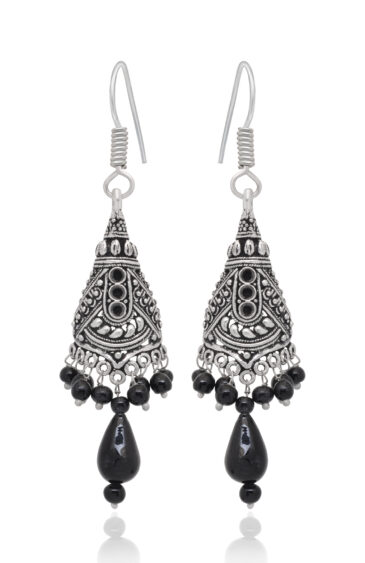 Gehna Jaipur Black Spinel Color Zircon Beads Jhumki Style Earrings For Girls & Women GE03-1209