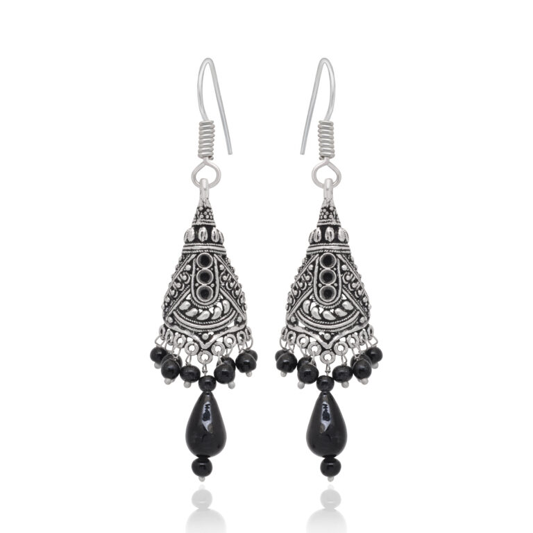 Gehna Jaipur Black Spinel Color Zircon Beads Jhumki Style Earrings For Girls & Women GE03-1209