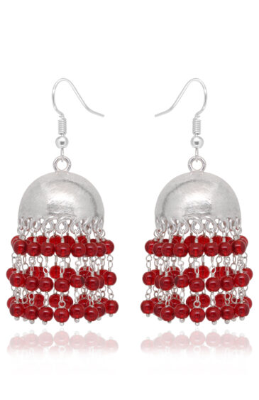 Gehna Jaipur Red Jade Color Zircon Beads Jhumki Style Earrings For Girls & Women GE03-1210