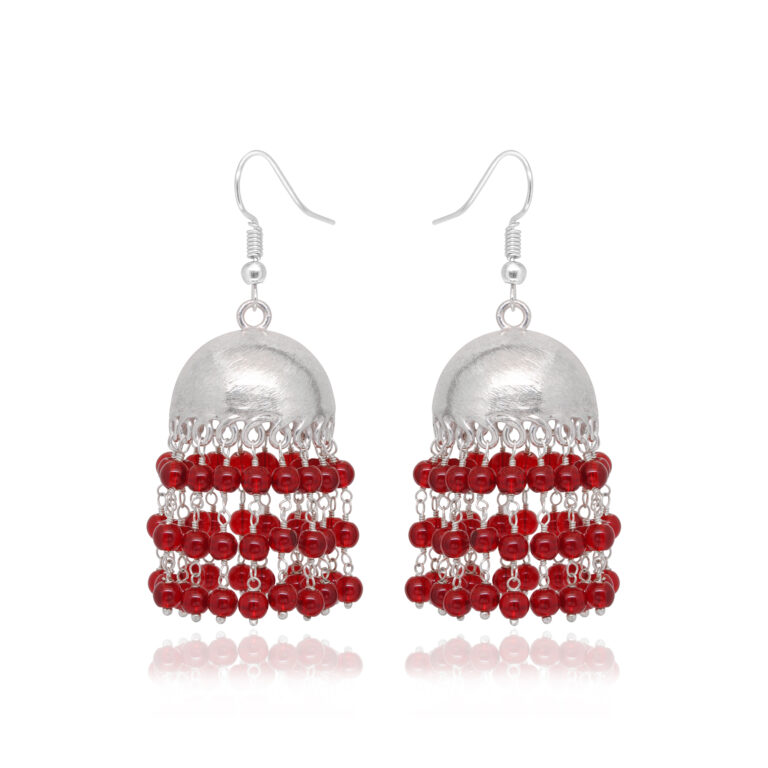 Gehna Jaipur Red Jade Color Zircon Beads Jhumki Style Earrings For Girls & Women GE03-1210