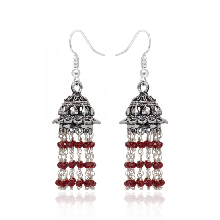 Gehna Jaipur Green Jade Color Stone Earrings In German Silver  For Girls & Women GE01-1211