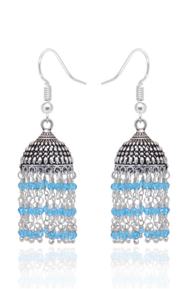 Gehna Jaipur Blue Topaz Color Zircon Beads Jhumki Style Earrings (Blue) For Girls & Women GE03-1213