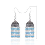 Gehna Jaipur Blue Topaz Color Zircon Beads Jhumki Style Earrings (Blue) For Girls & Women GE03-1213 - Image 3