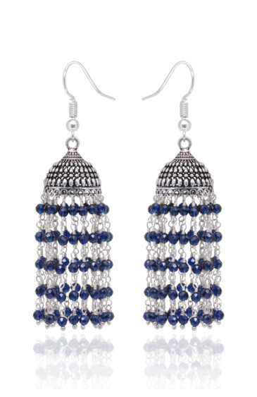 Gehna Jaipur Hydro Blue Sapphire Color Zircon Beads Jhumki Style Earrings For Girls & Women GE03-1214