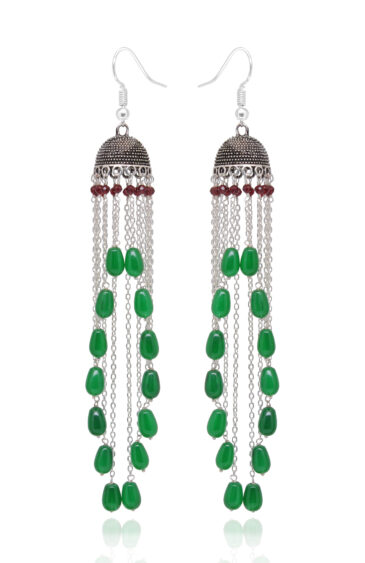 Gehna Jaipur Onyx & Hydro Ruby Color Zircon Beads Earrings (Red & Green) For Girls & Women GE03-1216