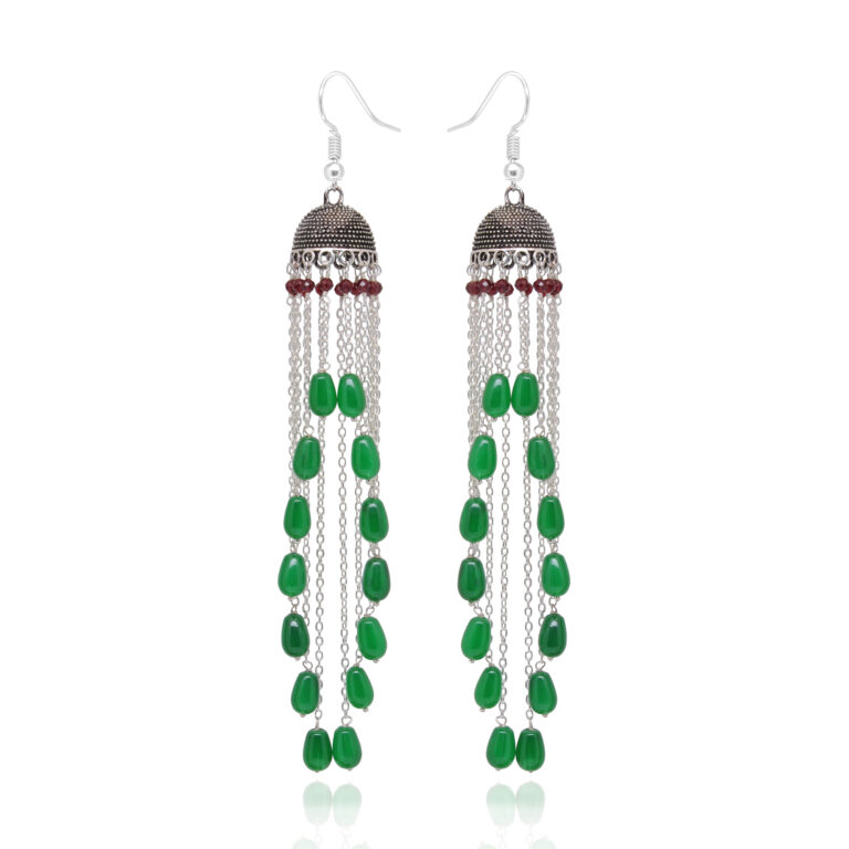 Gehna Jaipur Onyx & Hydro Ruby Color Zircon Beads Earrings (Red & Green) For Girls & Women GE03-1216