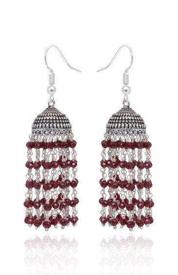 Gehna Jaipur Hydro Ruby Color Zircon Beads Jhumki Style Earrings (Red) For Girls & Women GE03-1218