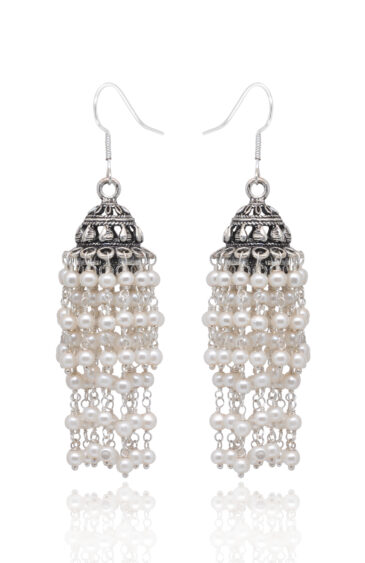 Gehna Jaipur Beautiful Pearl Beads Jhumki Style Earrings (Cream) For Girls & Women GE03-1219