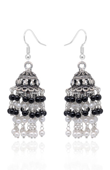 Gehna Jaipur Black & White Color Zircon Beads Jhumki Earrings For Girls & Women GE03-1220