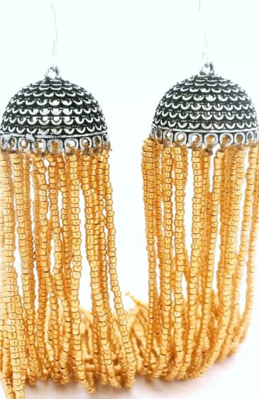 Gehna Jaipur 6″ Inches Long Golden Color Zircon Beads Tassel Danglers For Girls & Women GE03-1221