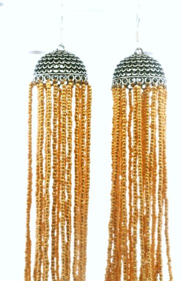 Gehna Jaipur 6″ Inches Long Golden Color Zircon Beads Tassel Danglers For Girls & Women GE03-1221